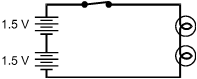 The batteries are both located on the perimeter of the loop, and the lamps are both located on the perimeter of the loop.