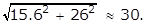 start square root 15.6 squared plus 26 squared end square root approximately 30